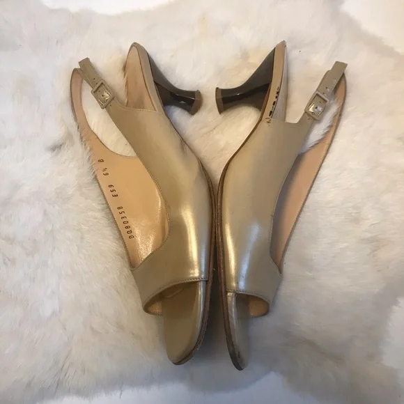 Ferragamo Slingback Leather Sandals Square Toe 6.5